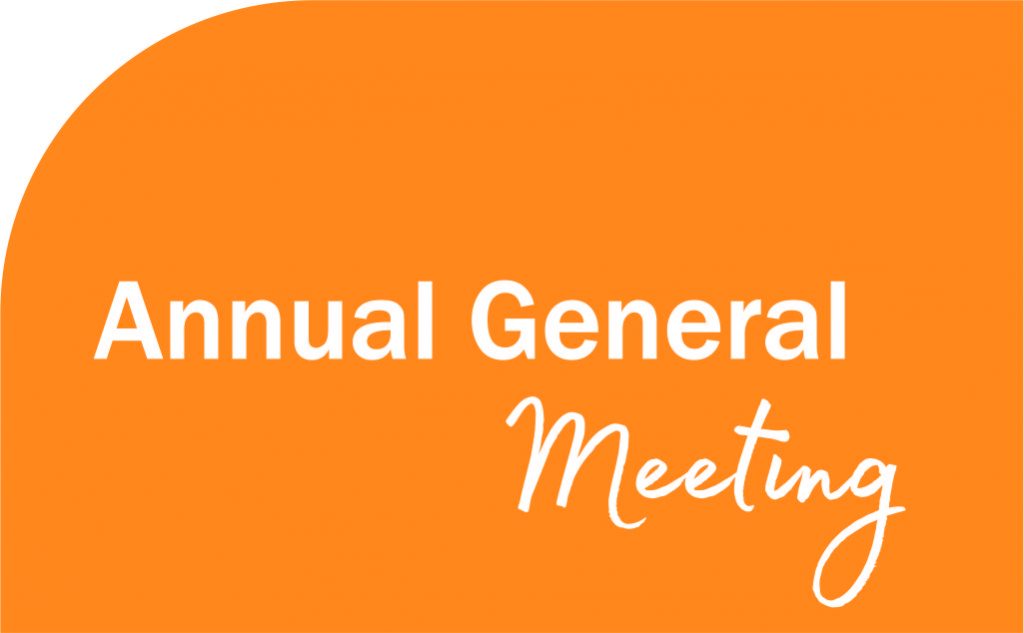 A ornage background with Annual General Meeting written